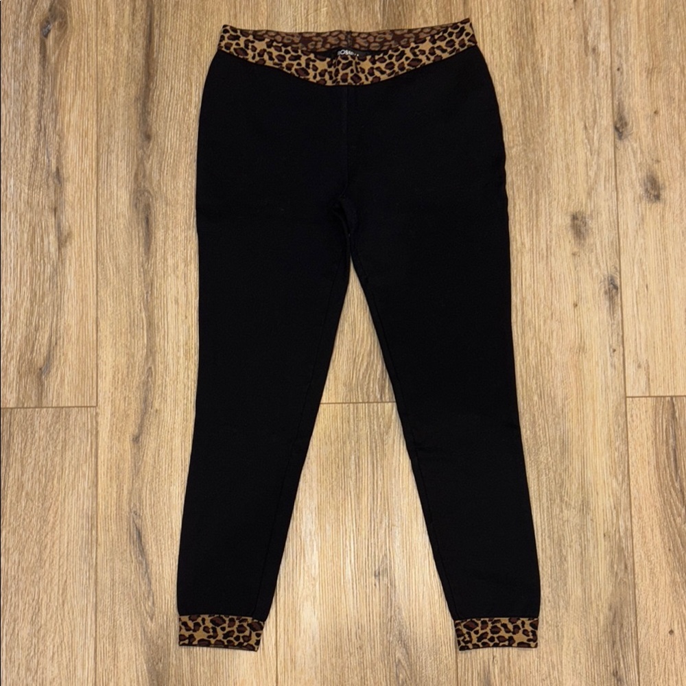 Black Leggings with Leopard Print Trim
